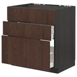 METOD / MAXIMERA Base cab f sink+3 fronts/2 drawers, black/Sinarp brown, 80x60 cm