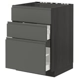METOD / MAXIMERA Base cab f sink+3 fronts/2 drawers, black/Voxtorp dark grey, 60x60 cm