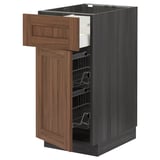 METOD / MAXIMERA Base cab w wire basket/drawer/door, black Enköping/brown walnut effect, 40x60 cm