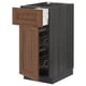 METOD / MAXIMERA Base cab w wire basket/drawer/door, black Enköping/brown walnut effect, 40x60 cm