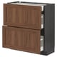 METOD / MAXIMERA Base cab with 2 fronts/3 drawers, black Enköping/brown walnut effect, 80x37 cm