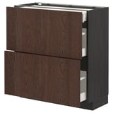 METOD / MAXIMERA Base cab with 2 fronts/3 drawers, black/Sinarp brown, 80x37 cm