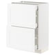 White METOD kitchen cabinet with two open drawers, sleek design, modern storage.