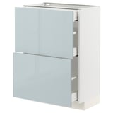 METOD / MAXIMERA Base cab with 2 fronts/3 drawers, white/Kallarp light grey-blue, 60x37 cm