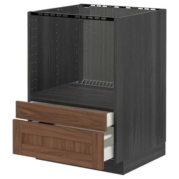 METOD / MAXIMERA Base cabinet f combi micro/drawers, black Enköping/brown walnut effect, 60x60 cm