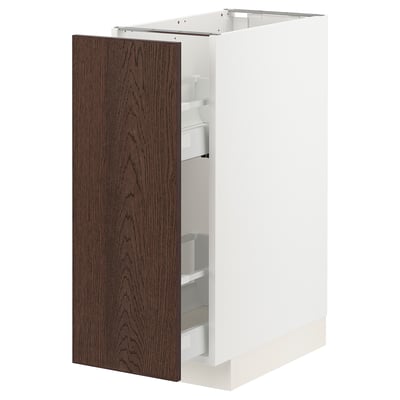 METOD / MAXIMERA Base cabinet/pull-out int fittings, white/Sinarp brown, 30x60 cm