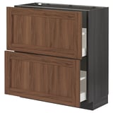 METOD / MAXIMERA Base cabinet with 2 drawers, black Enköping/brown walnut effect, 80x37 cm