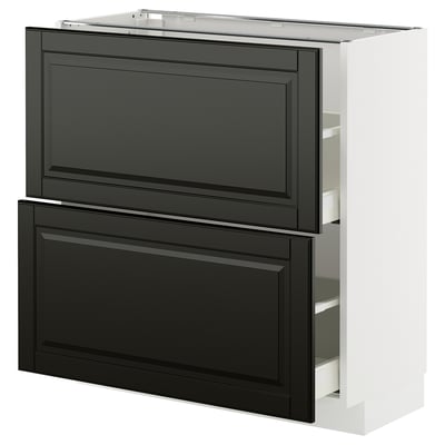 METOD / MAXIMERA Base cabinet with 2 drawers, white/Bodbyn black, 80x37 cm