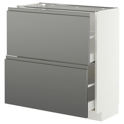 METOD / MAXIMERA Base cabinet with 2 drawers, white/Voxtorp stainless steel effect, 80x37 cm