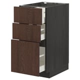METOD / MAXIMERA Base cabinet with 3 drawers, black/Sinarp brown, 40x60 cm