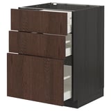 METOD / MAXIMERA Base cabinet with 3 drawers, black/Sinarp brown, 60x60 cm