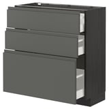 METOD / MAXIMERA Base cabinet with 3 drawers, black/Voxtorp dark grey, 80x37 cm