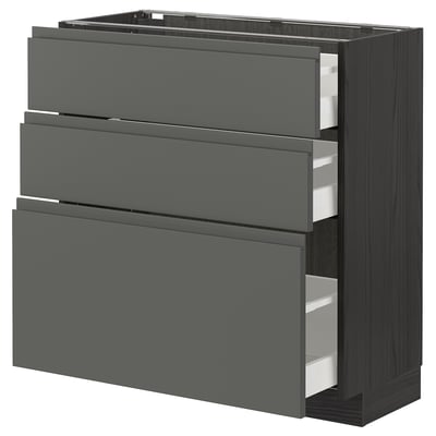 METOD / MAXIMERA Base cabinet with 3 drawers, black/Voxtorp dark grey, 80x37 cm