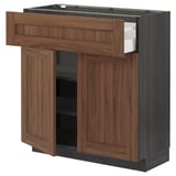 METOD / MAXIMERA Base cabinet with drawer/2 doors, black Enköping/brown walnut effect, 80x37 cm