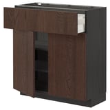 METOD / MAXIMERA Base cabinet with drawer/2 doors, black/Sinarp brown, 80x37 cm