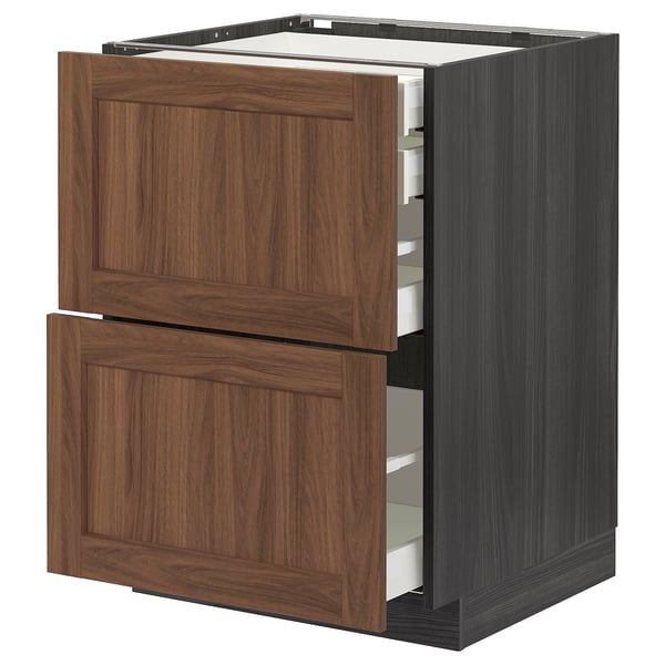 METOD / MAXIMERA Base cb 2 frnts/2 low/1 md/1 hi drw, black Enköping/brown walnut effect, 60x60 cm