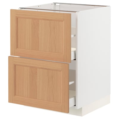METOD / MAXIMERA Base cb 2 fronts/2 high drawers, white/Vedhamn oak, 60x60 cm