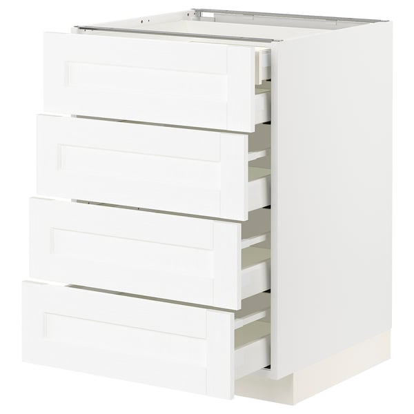 White METOD kitchen unit with four smooth drawers, sleek design.