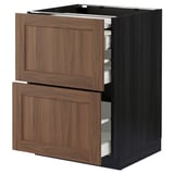 METOD / MAXIMERA Bc w pull-out work surface/3drw, black Enköping/brown walnut effect, 60x60 cm