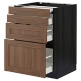 METOD / MAXIMERA Bc w pull-out work surface/3drw, black Enköping/brown walnut effect, 60x60 cm