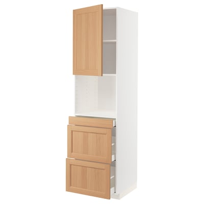 METOD / MAXIMERA Hi cab f micro combi w door/3 drwrs, white/Vedhamn oak, 60x60x220 cm