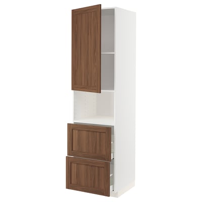 METOD / MAXIMERA Hi cab f micro w door/2 drawers, white Enköping/brown walnut effect, 60x60x220 cm