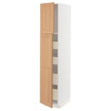 METOD / MAXIMERA Hi cab w 2 doors/4 drawers, white/Vedhamn oak, 40x60x200 cm