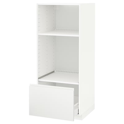White ikea METOD kitchen unit with open drawer and shelf.
