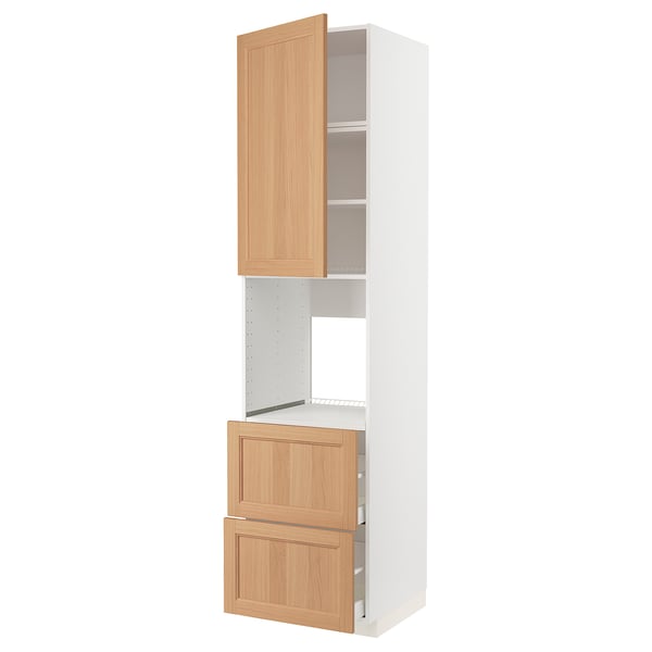 METOD / MAXIMERA High cabinet f oven+door/2 drawers, white/Vedhamn oak, 60x60x240 cm
