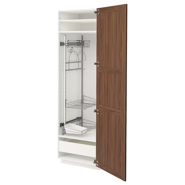 METOD / MAXIMERA High cabinet with cleaning interior, white Enköping/brown walnut effect, 60x60x200 cm