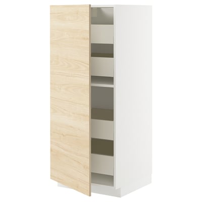 METOD / MAXIMERA High cabinet with drawers, white/Askersund light ash effect, 60x60x140 cm