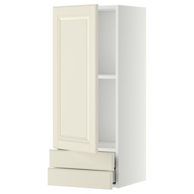 METOD / MAXIMERA Wall cabinet with door/2 drawers, white/Bodbyn off-white, 40x100 cm