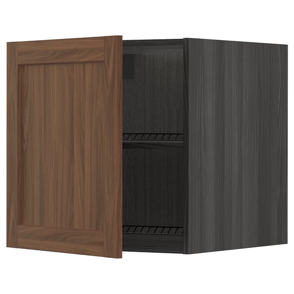 METOD Top cabinet for fridge/freezer, black Enköping/brown walnut effect, 60x60 cm