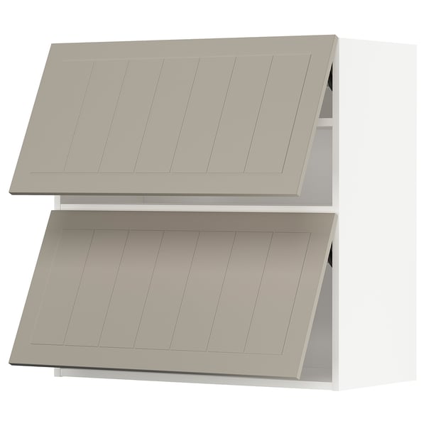 METOD Wall cab horizo 2 doors w push-open, white/Stensund beige, 80x80 cm