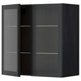 METOD Wall cabinet w shelves/2 glass drs, black/Hejsta anthracite reeded glass, 80x80 cm