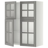 METOD Wall cabinet w shelves/4 glass drs, white/Bodbyn grey, 80x100 cm