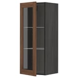 METOD Wall cabinet w shelves/glass door, black Enköping/brown walnut effect, 40x100 cm