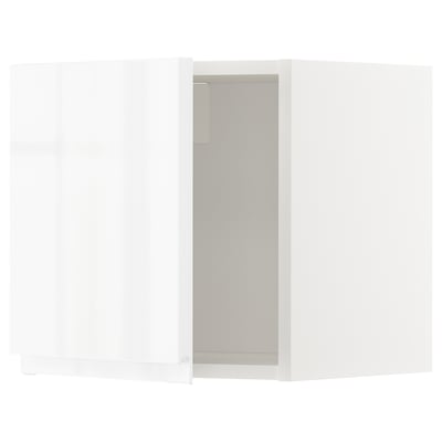 White glossy modern kitchen cabinet set with sleek integrated handles.
