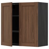 METOD Wall cabinet with shelves/2 doors, black Enköping/brown walnut effect, 80x80 cm