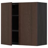 METOD Wall cabinet with shelves/2 doors, black/Sinarp brown, 80x80 cm