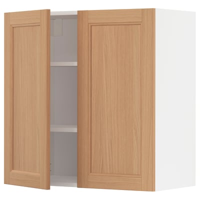 METOD Wall cabinet with shelves/2 doors, white/Vedhamn oak, 80x80 cm