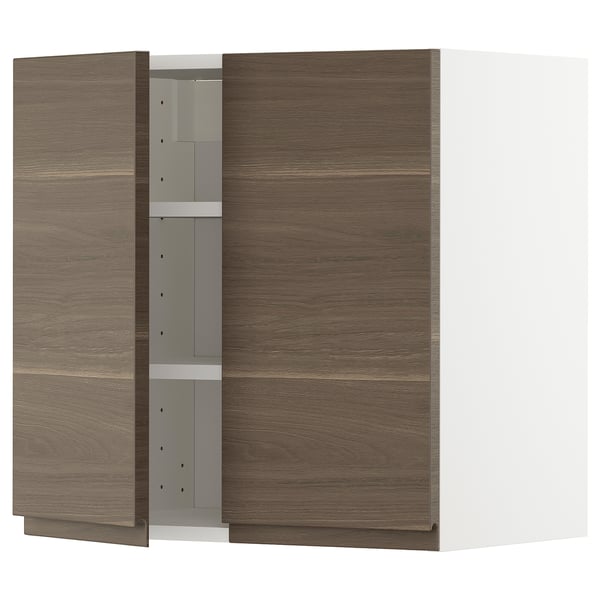 Metod خزانة حائط مع أرفف بابين أبيض Voxtorp شكل خشب الجوز Ikea