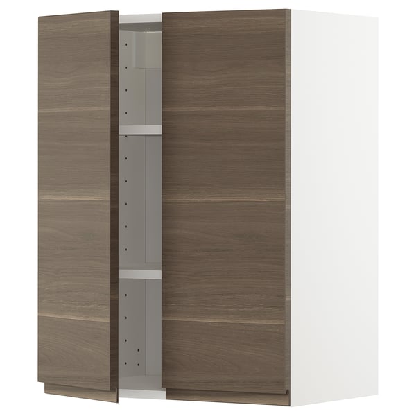 Metod خزانة حائط مع أرفف بابين أبيض Voxtorp شكل خشب الجوز Ikea