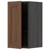 METOD Wall cabinet with shelves, black Enköping/brown walnut effect, 30x60 cm
