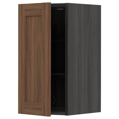 METOD Wall cabinet with shelves, black Enköping/brown walnut effect, 30x60 cm
