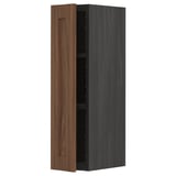 METOD Wall cabinet with shelves, black Enköping/brown walnut effect, 20x80 cm