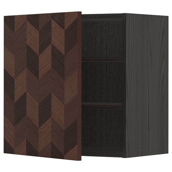 METOD Wall cabinet with shelves, black Hasslarp/brown patterned, 60x60 cm