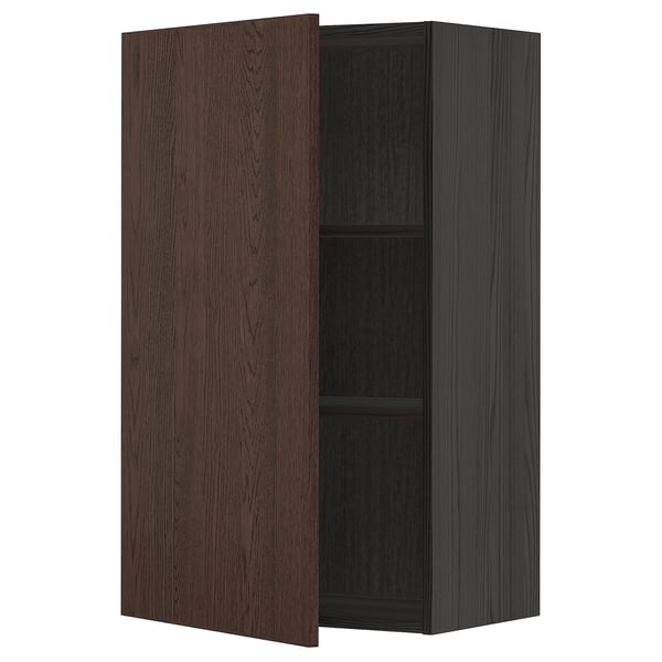 METOD Wall cabinet with shelves, black/Sinarp brown, 60x100 cm