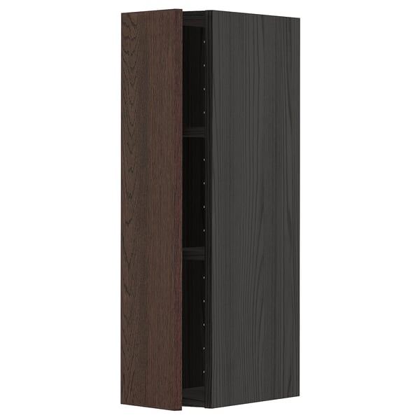 METOD Wall cabinet with shelves, black/Sinarp brown, 20x80 cm