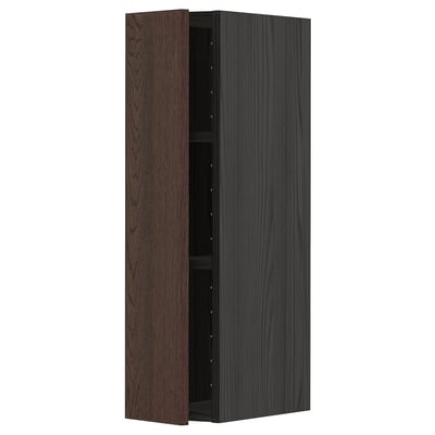 METOD Wall cabinet with shelves, black/Sinarp brown, 20x80 cm